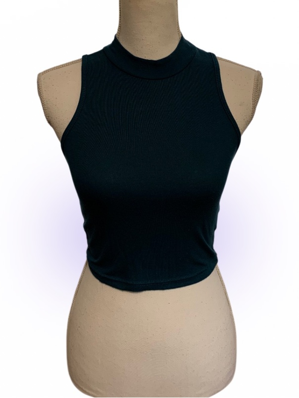 Teal Blue Mock Neck Crop Tank Top